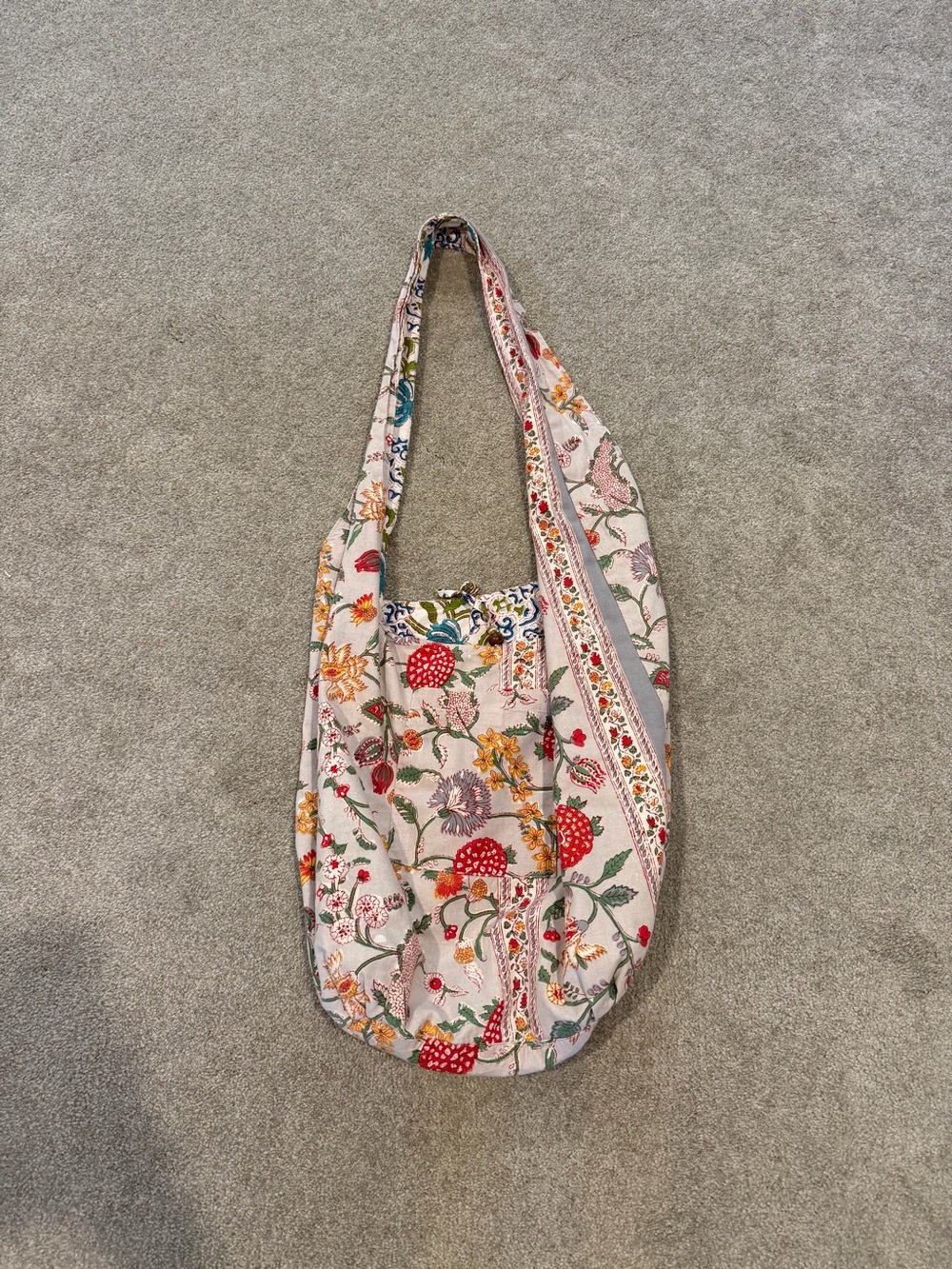 Ganesh Floral Cotton Shoulder Bag in Cream with Red and Yellow Accents